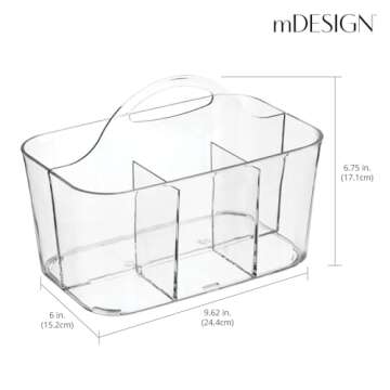 mDesign Plastic Portable Craft Storage Organizer Caddy Tote, Divided Basket Bin with Handle for Crafts, Sewing, Art Supplies - Holds Brushes, Colored Pencils - Lumiere Collection - Clear