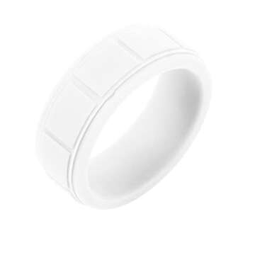 QINGDUO 8MM Breathable Rubber Check Punk Sport Silicone Christian Custom Silicone Rings for Men Women Comfort Silicone Inspirational Faith Cross Ring Christian Religious Confirmation Gifts,White