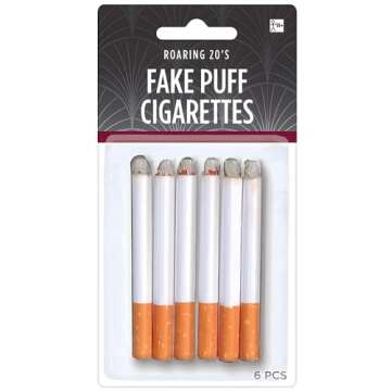 Fake Puff Cigarettes Costume Accessory - 3.25", 6 Count - Durable & Realistic - Ideal For Themed Parties & Theatrical Performances