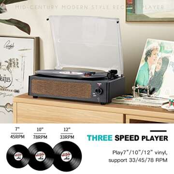 Vinyl Record Player with Wireless Speakers 3-Speed