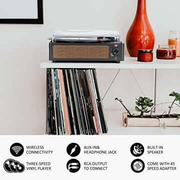 Vinyl Record Player with Wireless Speakers 3-Speed