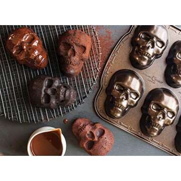 Nordic Ware Halloween Bakeware, Haunted Skull Cakelet Pan, Bronze