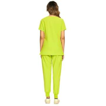 COZYFIT Scrubs for Women Set - Stretch V-Neck Scrub Top & Jogger Pant with 8 Pockets, Yoga Waistband, Anti Wrinkle, Slim Fit Women Scrubs - Apple Green, XS