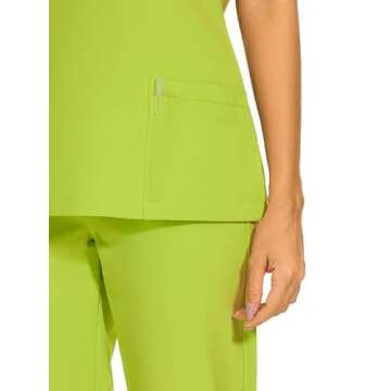 COZYFIT Scrubs for Women Set - Stretch V-Neck Scrub Top & Jogger Pant with 8 Pockets, Yoga Waistband, Anti Wrinkle, Slim Fit Women Scrubs - Apple Green, XS