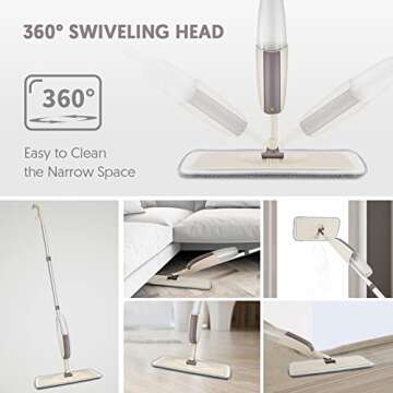 Spray Mop for Floor Cleaning, HOMTOYOU Floor Mop with a Refillable Bottle and 3 Washable Microfiber Pads, Dry Wet Spray Mop for Home Kitchen Hardwood Laminate Wood Vinyl Ceramic Tiles Floor Cleaning