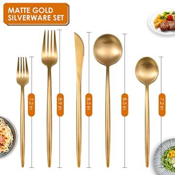 Bitadze Matte Gold Silverware Set, 20-Piece Satin Finish Stainless Steel Modern Flatware Set Service for 4,Tableware Cutlery Set for Home and Restaurant,Wedding Gift Dishwasher Safe