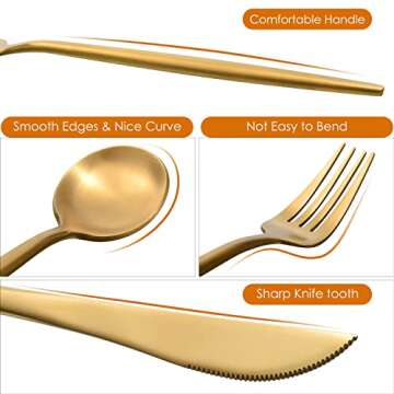 Bitadze Matte Gold Silverware Set, 20-Piece Satin Finish Stainless Steel Modern Flatware Set Service for 4,Tableware Cutlery Set for Home and Restaurant,Wedding Gift Dishwasher Safe