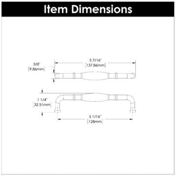 Hickory Hardware 1 Pack Solid Core Kitchen Cabinet Pulls, Luxury Cabinet Handles, Hardware for Doors & Dresser Drawers, 5-1/16 Inch (128mm) Hole Center, Polished Brass, Williamsburg Collection