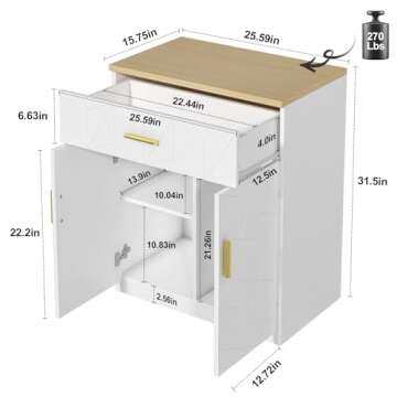 Saudism 20 Gallon Fish Tank Stand with Charging Station, 10 Gallon Aquarium Stand, White Tank Stand, Fish Tank Table with Drawer and Cabinet, Sturdy and Durable