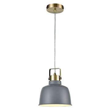 Light Society Mercer Mini Pendant Light, Gray Shade with Brushed Brass Finish, Modern Industrial Farmhouse Lighting Fixture (LS-C169-GRY)