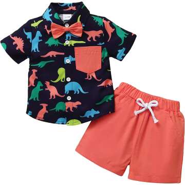 Buy Little Boy Clothes Button Down Shirt Baby Boy Clothes Dinosaur Print Tops 4T Kids Boy’s Clothing Summer Short Sets With Bowtie 5T Boy Outfits Red and other Short Sets at Amazon.com. Our wide selection is elegible for free shipping and free returns.