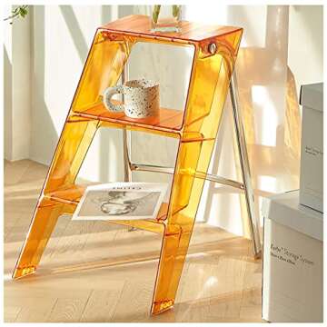 Step Stools for Adults, Acrylic 3 Step Ladder,2-in-1 Design with Ladder and Stool for Home and Library 330lbs Capacity