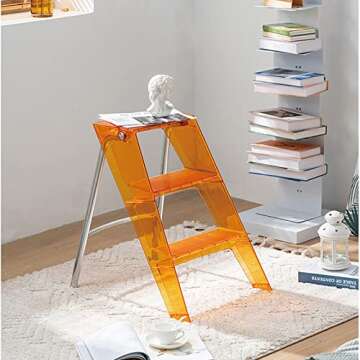 Step Stools for Adults, Acrylic 3 Step Ladder,2-in-1 Design with Ladder and Stool for Home and Library 330lbs Capacity