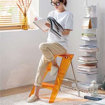 Step Stools for Adults, Acrylic 3 Step Ladder,2-in-1 Design with Ladder and Stool for Home and Library 330lbs Capacity