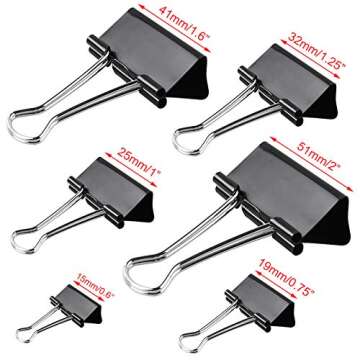 AUSTOR 145 PCS Binder Clips Black Paper Clamps Assorted 6 Sizes Paper Clips with Box for Office, School and Home Supplies