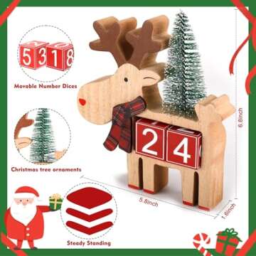 Christmas Reindeer Advent Calendar, Elk Xmas Tree Countdown Desktop Decoration, Creative Sculpture Lucky Deer for Centerpieces, Handmade Wood Crafts Christmas Gifts, Meaningful Festival Décor