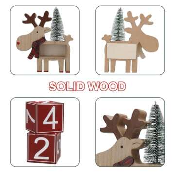 Christmas Reindeer Advent Calendar, Elk Xmas Tree Countdown Desktop Decoration, Creative Sculpture Lucky Deer for Centerpieces, Handmade Wood Crafts Christmas Gifts, Meaningful Festival Décor