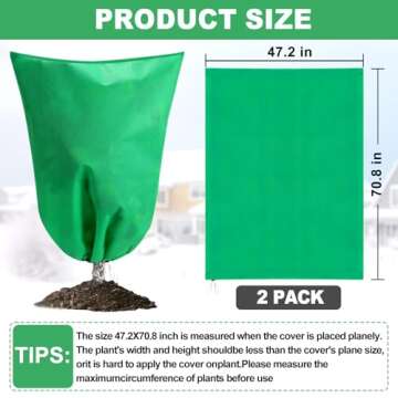 BSTPCOO Plant Covers Freeze Protection, 2 Pack Tree Covers for Winter Cold Weather Frost Blankets for Outdoor Plants Fruit Tree, 47.2" X 70.8" Shrubs Trees Jacket Covers Bags with Zipper Drawstring