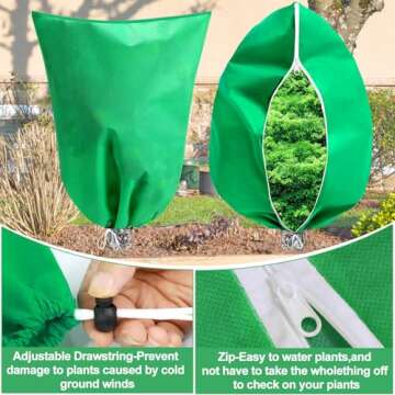 BSTPCOO Plant Covers Freeze Protection, 2 Pack Tree Covers for Winter Cold Weather Frost Blankets for Outdoor Plants Fruit Tree, 47.2" X 70.8" Shrubs Trees Jacket Covers Bags with Zipper Drawstring