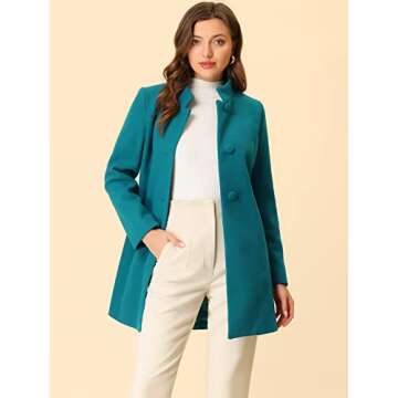 Allegra K Women's Winter Overcoat Stand Collar Single Breasted Mid-thigh Long Coat Medium Lake Blue