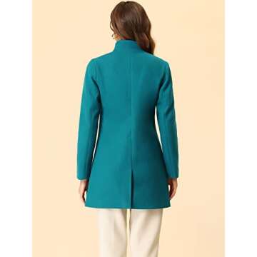 Allegra K Women's Winter Overcoat Stand Collar Single Breasted Mid-thigh Long Coat Medium Lake Blue