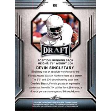 2019 Leaf Draft Gold #22 Devin Singletary (RC - Rookie Card)(NFL Football Draft Pick) NFL Football Card/None NM-MT