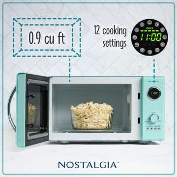 Nostalgia Retro Countertop Microwave Oven - Large 800-Watt - 0.9 cu ft - 12 Pre-Programmed Cooking Settings - Digital Clock - Kitchen Appliances - Aqua