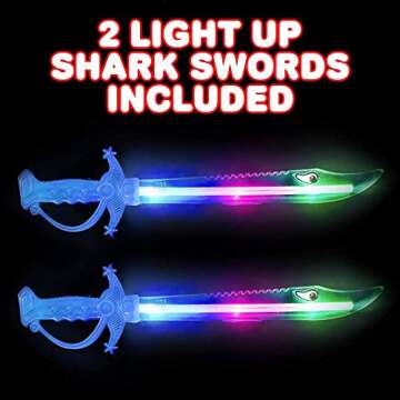 ArtCreativity Light Up Shark Sword for Kids (Set of 2) - 15 Inch Light Up Boy Toys with Flashing LED Lights