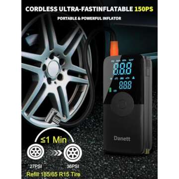 Danett Tire Inflator Portable Air Compressor,150 PSI Air Pump 5200mAh Battery with LCD Display, One Click Smart Pump Tire Inflator for Cars, Motorcycles, Bicycles and More