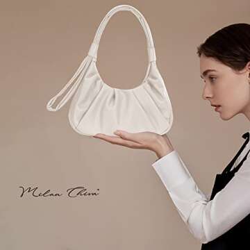 Milan Chiva Cloud Pouch Bag Small Ruched Handbag Dumpling Clutch Purses Handle and Removable Strap MC-1010BG