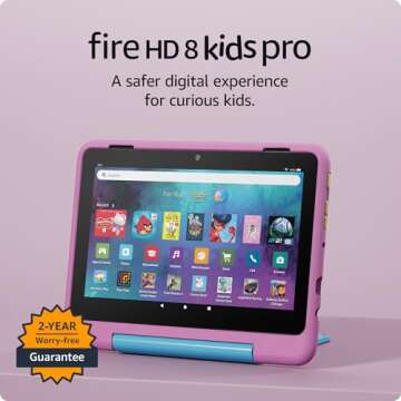 New Amazon Fire HD 8 Kids Pro tablet, ages 6-12 | 3GB memory, 8" HD screen, slim case for older kids, ad-free content, parental controls, 13-hr battery, 32GB, Jungle Cat, (2024 release)