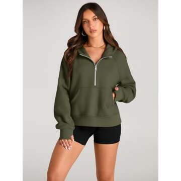 AUTOMET Women's Comfy Half-Zip Hoodies & Fleece Jackets for Winter 2024