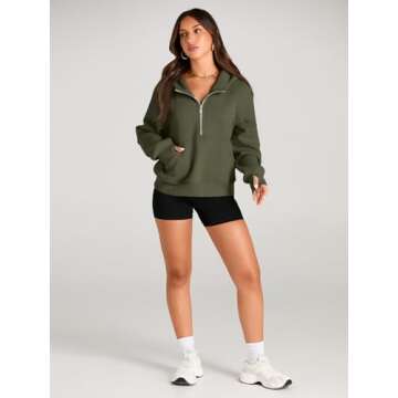 AUTOMET Womens Hoodies Half Zip Sweatshirts Fleece Jackets Tops Oversized Comfy Pullover Fall Outfits Y2k 2024 Winter Clothes ArmyGreen S