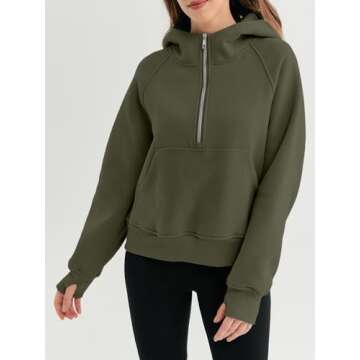 AUTOMET Womens Hoodies Half Zip Sweatshirts Fleece Jackets Tops Oversized Comfy Pullover Fall Outfits Y2k 2024 Winter Clothes ArmyGreen S