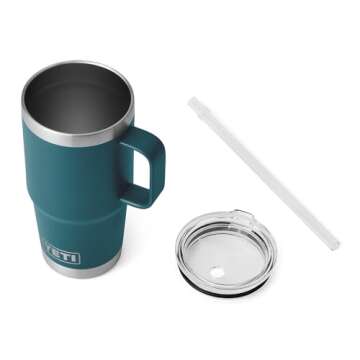 YETI Rambler 25 oz Tumbler with Handle and Straw Lid, Travel Mug Water Tumbler, Vacuum Insulated Cup with Handle, Stainless Steel, Agave Teal