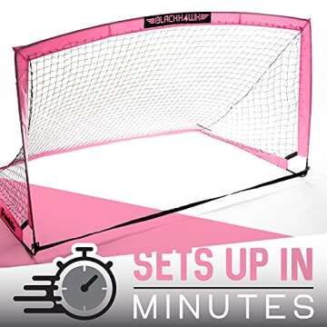 Franklin Sports Blackhawk Portable Soccer Goal - Pop-Up Soccer Goal and Net - Indoor or Outdoor Soccer Goal - 6’6” x 3’3” - Pink, Model Number: 31569X