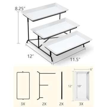 Yedio 3 Tier Serving Tray Set Porcelain Tiered Serving Trays Platters, Collapsible Sturdier Stand with Stable Cross Bars, for Party Entertaining Food Display Fruit Dessert, 12 Inch