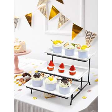 Yedio 3 Tier Serving Tray Set Porcelain Tiered Serving Trays Platters, Collapsible Sturdier Stand with Stable Cross Bars, for Party Entertaining Food Display Fruit Dessert, 12 Inch