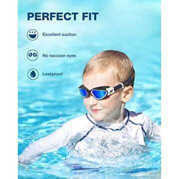 ZIONOR Kids Swim Goggles, G1MINI Polarized Swimming Goggles Comfort for Age 6-14, UV Protection Anti-Fog Adjustable Strap Fit for Child Boys Girls (Blue Lens)