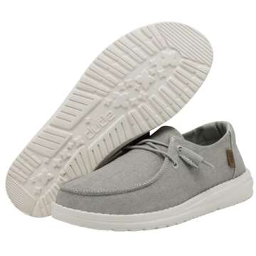 Hey Dude Women's Wendy Chambray Light Grey Size 7 | Women's Shoes | Women's Slip On Shoes | Comfortable & Light-Weight