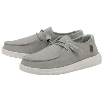 Hey Dude Women's Wendy Chambray Light Grey Size 7 | Women's Shoes | Women's Slip On Shoes | Comfortable & Light-Weight