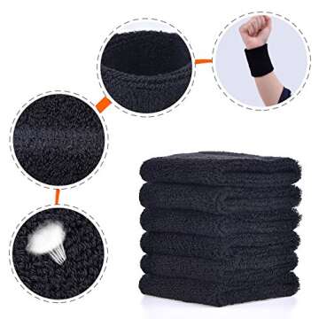 Willbond 6 Pcs Wrist Sweatbands Sports Tennis Wristbands Wrist Bands for Sweat Wrist Bands Competitions Absorbent Sweatbands for Basketball Tennis Football Running Working(Black)