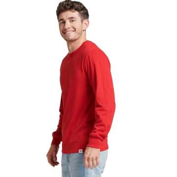 Russell Athletic Mens Cotton Performance Long Sleeve T-Shirts T Shirt, True Red, Large US