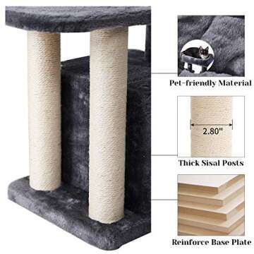 IBUYKE Cat Tree Tower Condo Cat Play Furniture 30.7" with Sisal Scratching Posts, Perches, Cat House, Basket, for Pet Cat Kitten, Smoky Gray, UCT006G