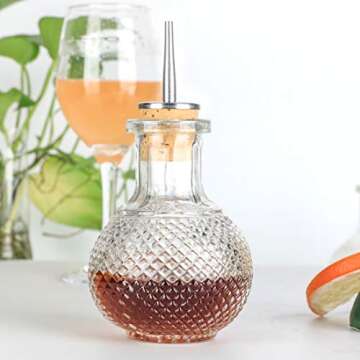 Bitters Bottle for Cocktails - Glass Bitters Bottle with Stainless Steel Dash Antique Design Professional Grade Home Ready Restaurantware DSBT0002 (220ml)