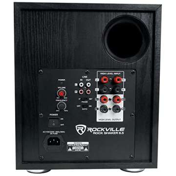 Rockville Rock Shaker 6.5", 200W Powered Subwoofer for Home Theater, Black, Solid MDF Enclosure, RCA Inputs/Outputs, Variable Crossover - Perfect for Movies, Studio, and Home Audio