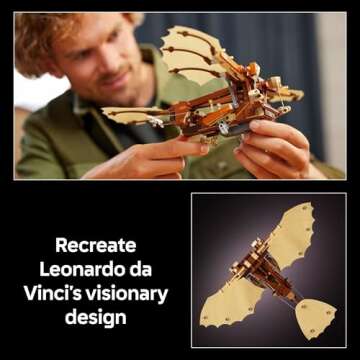 LEGO Icons Leonardo da Vinci's Flying Machine DIY Kit - Ornithopter Building Set for Adults, Ages 18+ - Craft for Home or Office Decor with Display Stand - Gift Idea - 10363