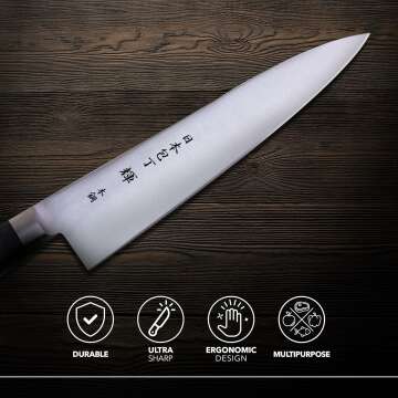 Kagayaki CarboNext Japanese Chef’s Knife, KC-5SES Professional Gyuto Knife, High Carbon Tool Steel Pro Kitchen Knife with Ergonomic Pakka Wood Handle, 7 inch