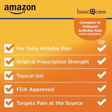 Amazon Basic Care Arthritis Pain Relieving Gel, Diclofenac Sodium Topical Gel, 1% (NSAID), 5.29 Oz (150 Grams) (Packaging may vary)