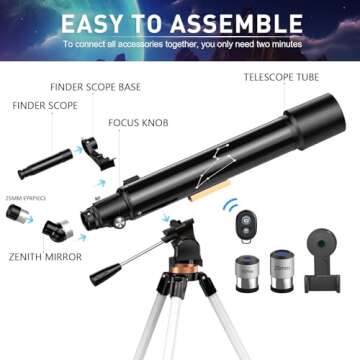 Telescope, 80mm Aperture 800mm Telescopes for Adults Astronomy & Kids & Beginners, Portable High Powered Refracting Professional Telescope with an Adjustable Tripod, a Bag, a Phone Adapter